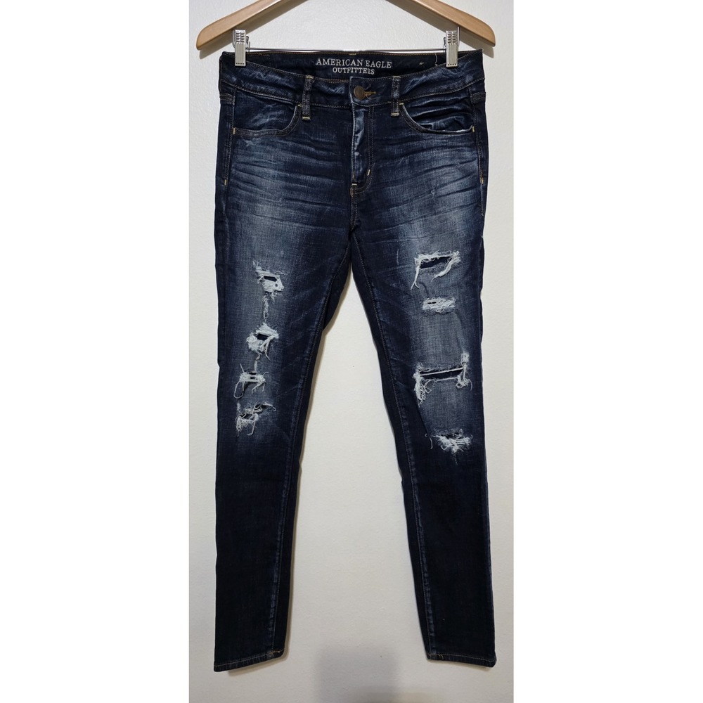 American‎ Eagle Mid Rise Jegging Jeans Next Level Stretch Womens 8x30 Distressed
